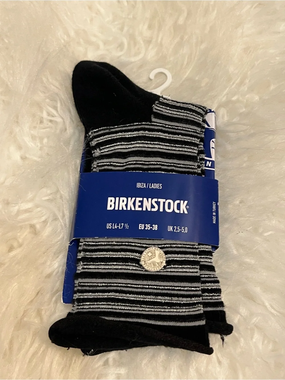 Birkenstock Ladies Black & Gray Striped Socks Ibiza luxe