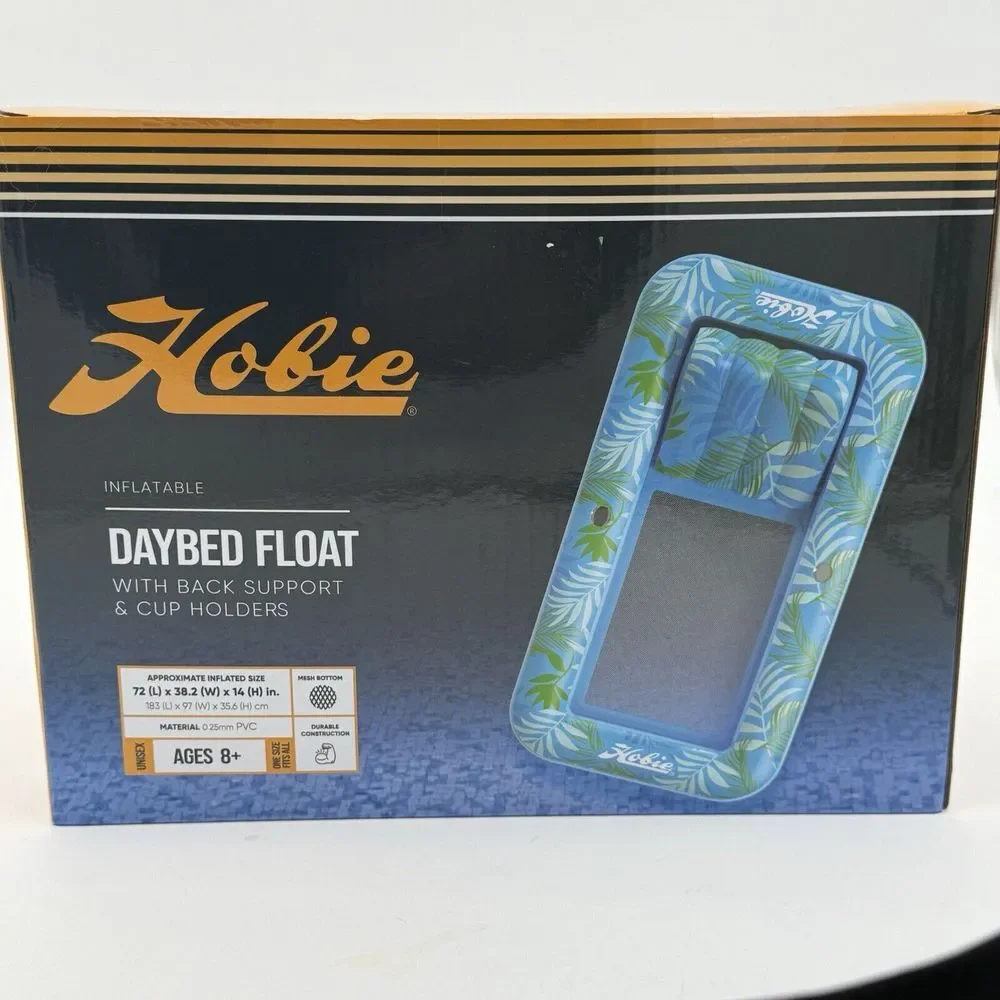 Hobie Inflatable Daybed Float w/ Back Support, Cup Holders, Blue, Pool Beach NIB