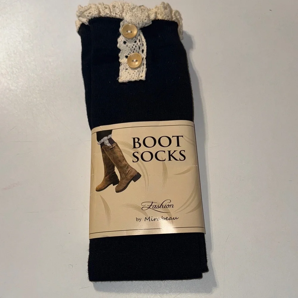Mirebeau‎ Black Boot Socks with Lace Trim