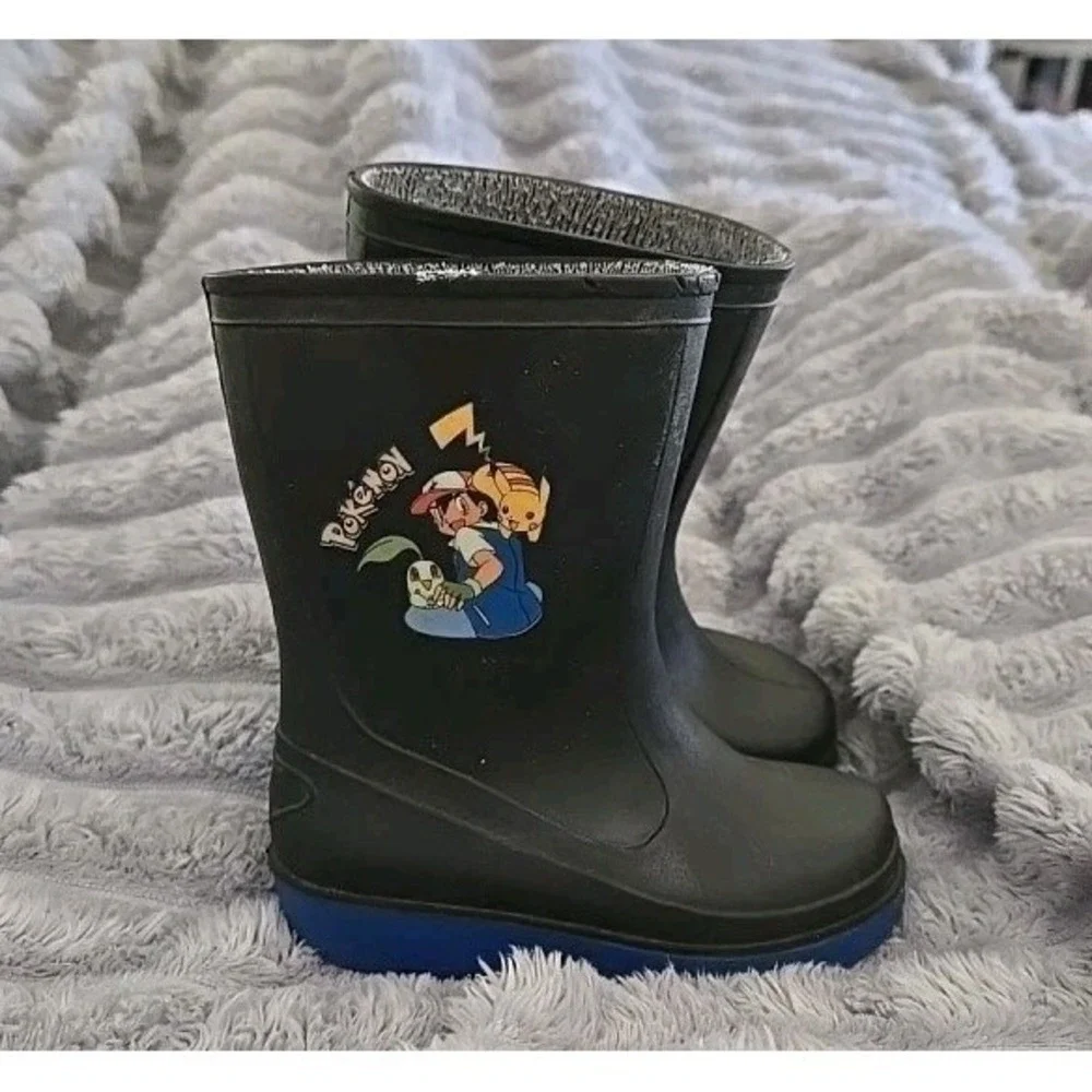 Pokémon Rain Boots Black Kids‎ Pull-On Size 22-Made In Italy. Youth Size 5 USA