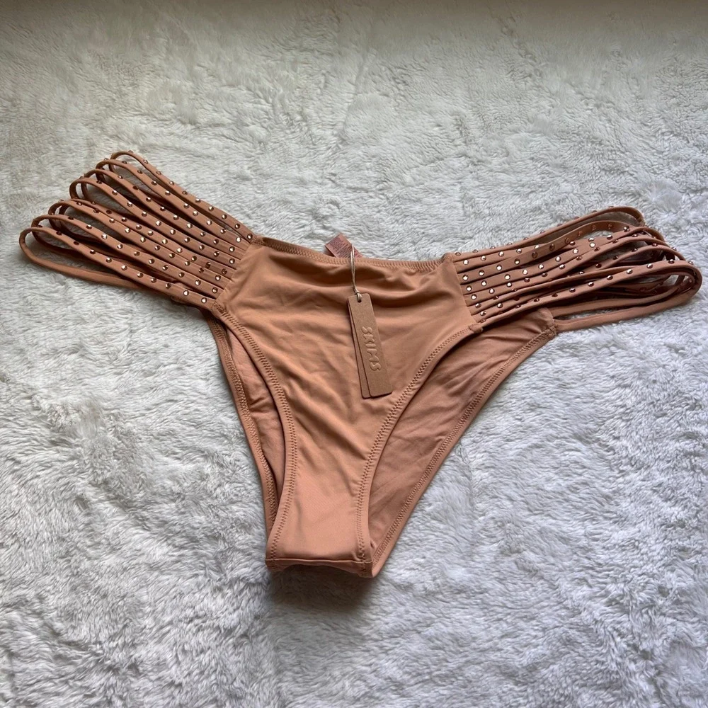 SKIMS Rhinestone Strappy Bikini Bottom Ochre Tan BB-CKY-3185 Womens Size 3X NEW