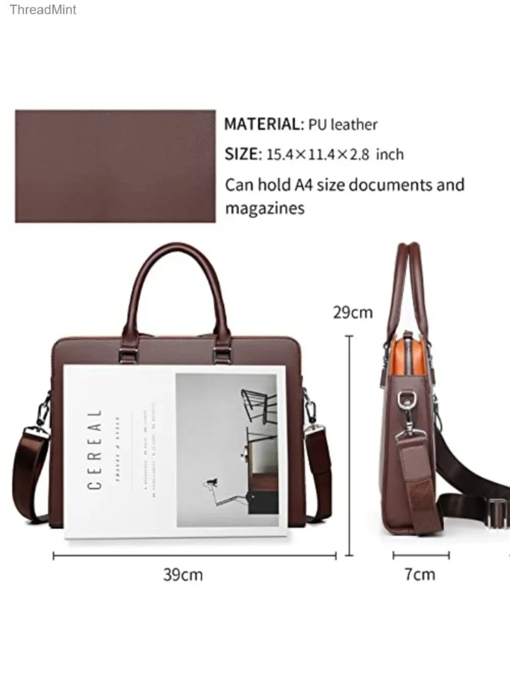 Leather Business Briefcase Laptop Bag Shoulder Strap