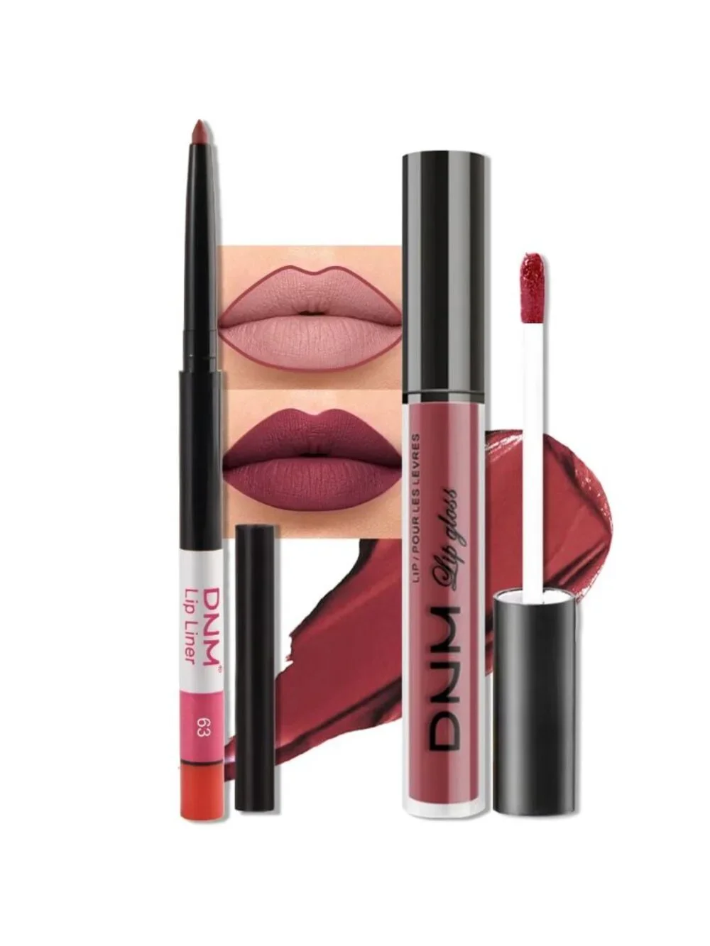 DNM 64# Vivid Red 2Pcs 24H Long-Lasting Matte Liquid Lipstick and Lip Liner Set