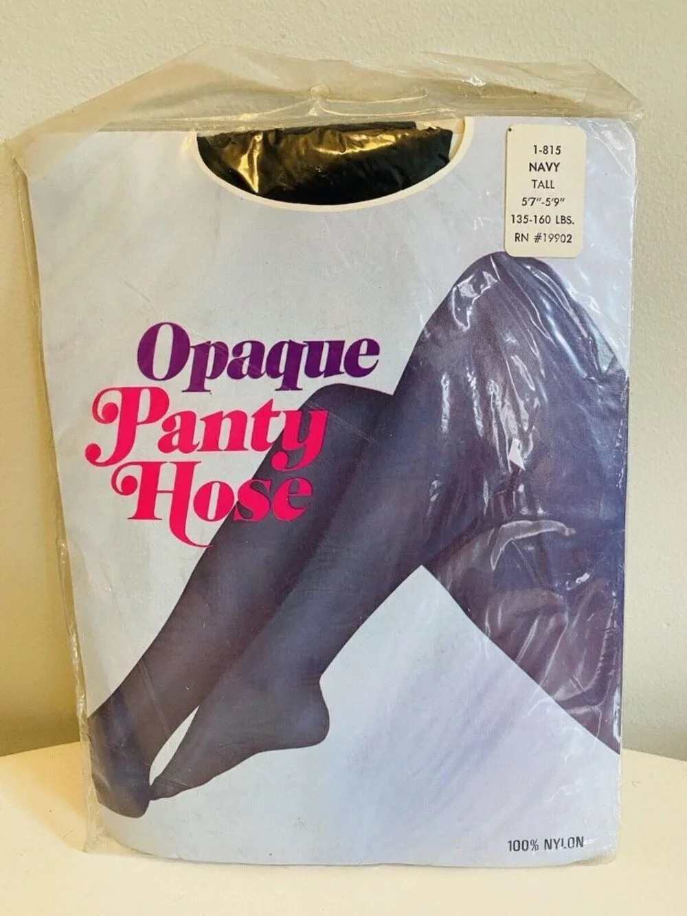 Vintage Opaque Pantyhose, NOS, Navy, Size Tall 5'7-5'9 135-160 lb. 100% Nylon