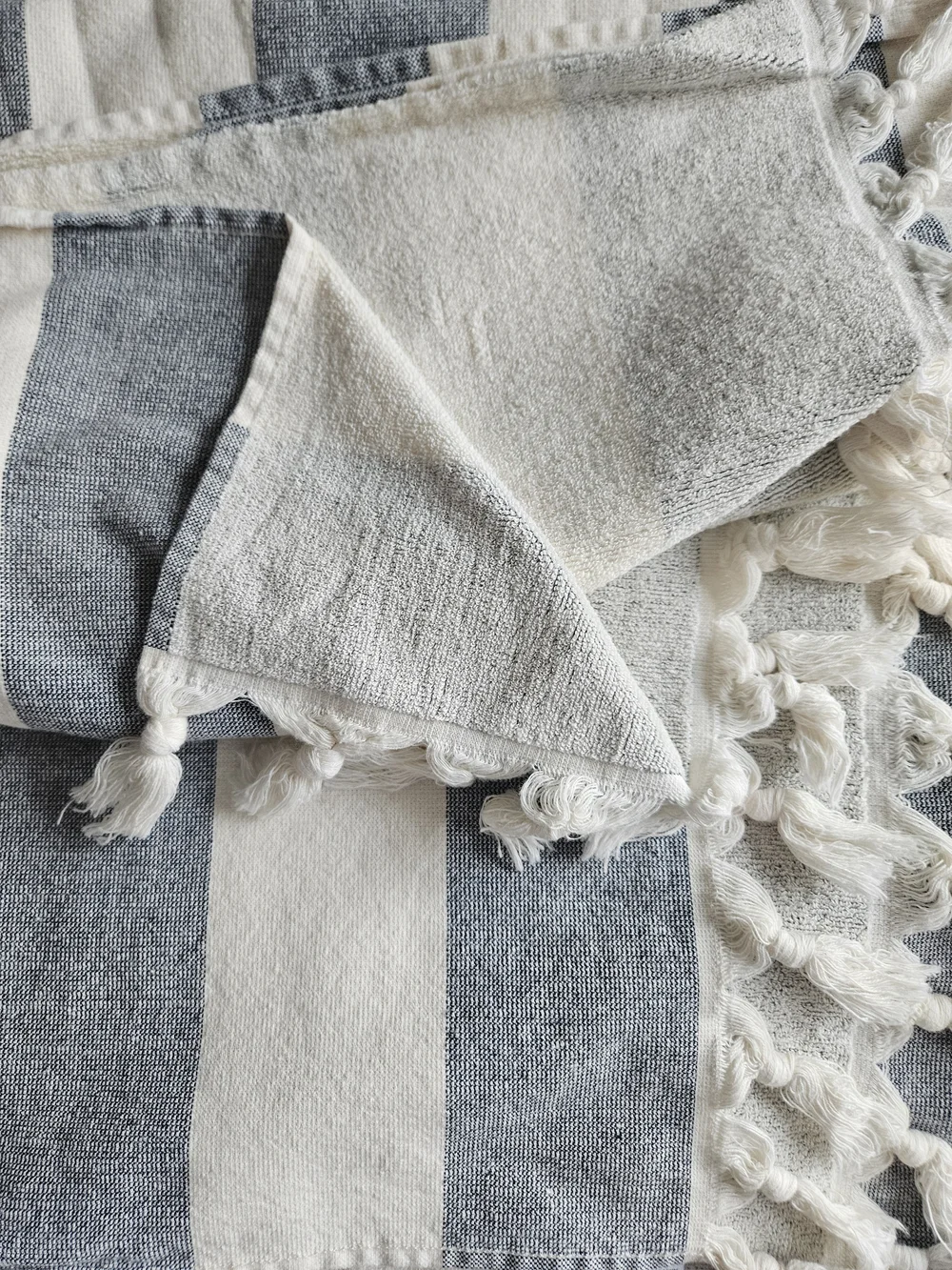 NWOT 2 Striped Blue & Ivory Turkish-Style Beach Towel - Linum Home