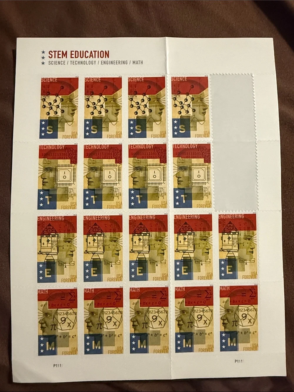 STEM‎ Education Forever Stamps Sheet - Red, Gold, Blue 2017