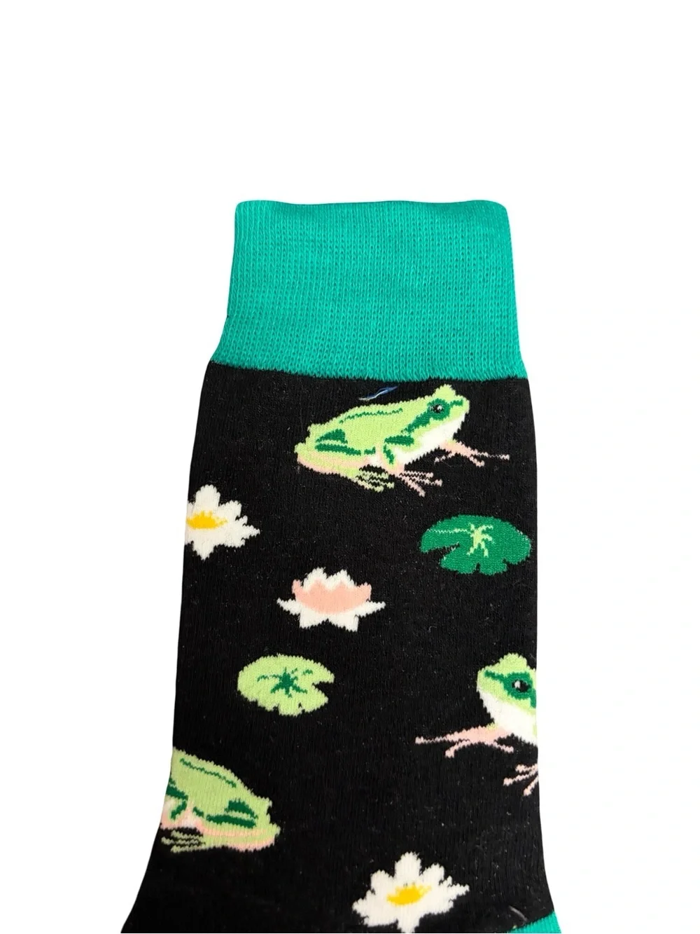 Black Green Frog Novelty Crew Socks Women's Size 8-12