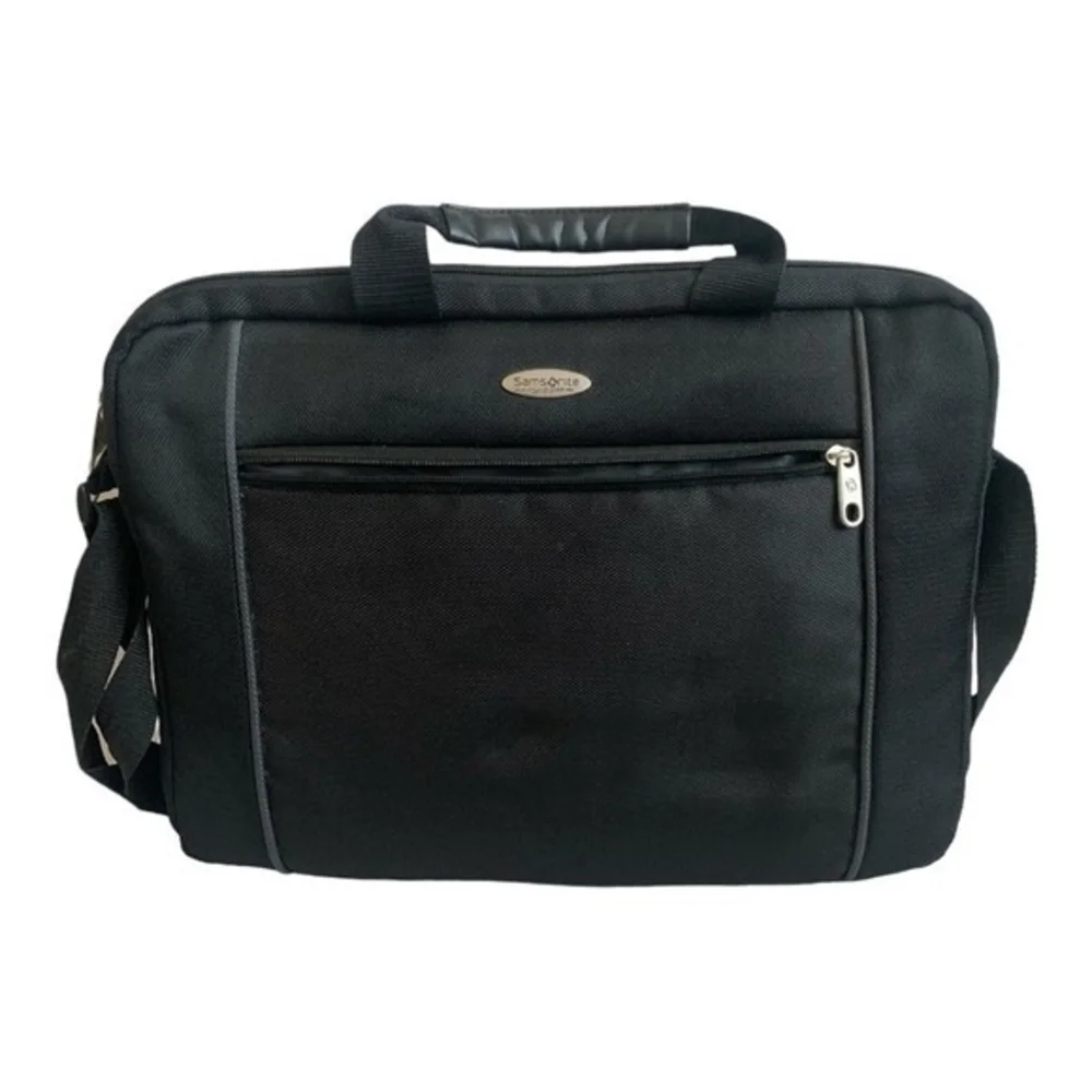 Samsonite Black Canvas Briefcase Waterproof Laptop Travel Messenger Bag VG