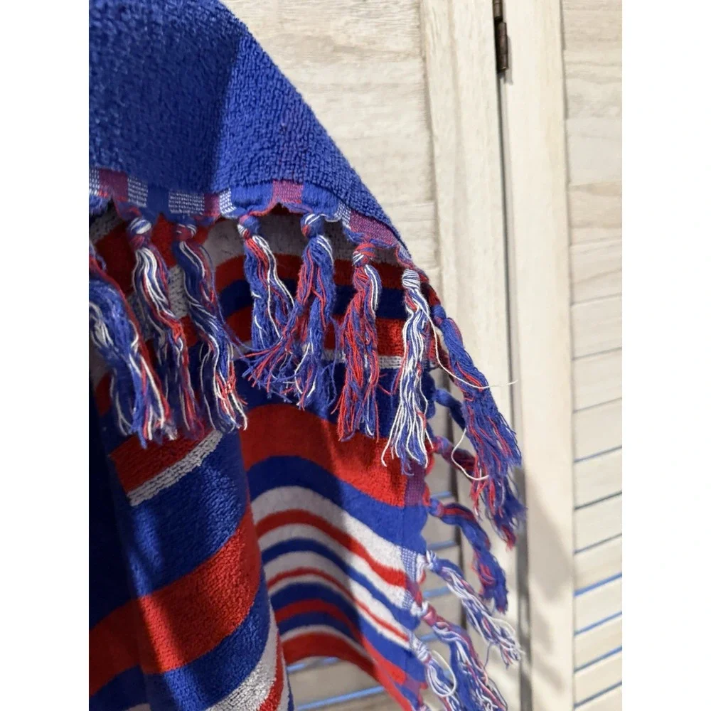 Tropical Escape Liberia Flag Beach Towel 100% Cotton Red White Blue Fringe 53