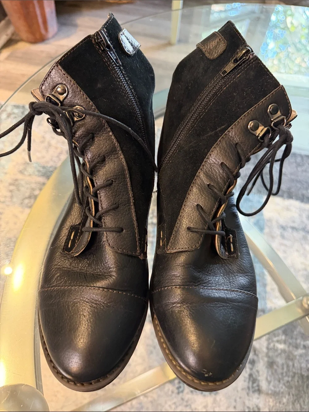 Montana Artisan Black Leather Side Zip Combat Boots 7M