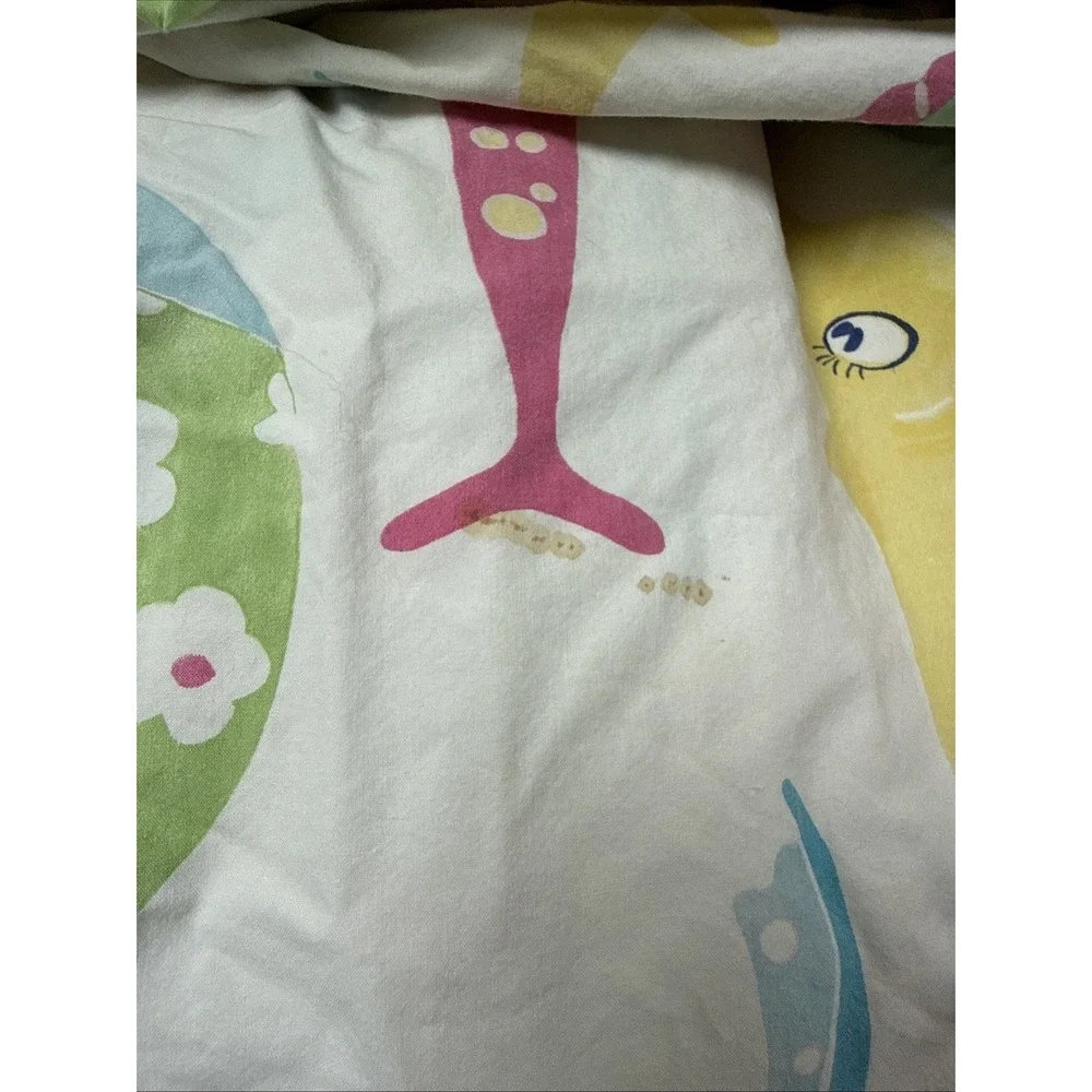 Pottery Barn Kids PBK Funny Fish Full Fitted Sheet Pillowcase Cotton Set