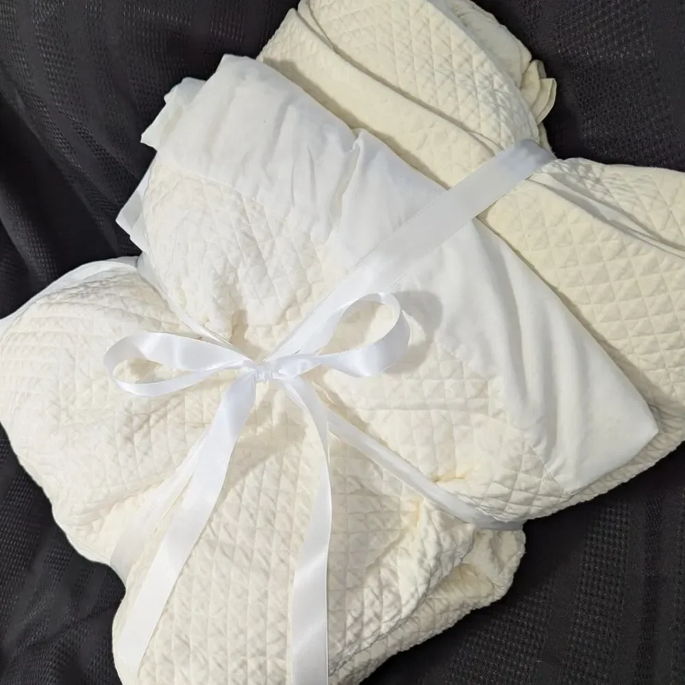 WEST POINT STEVENS! SET! SUPERB CREAM MINI WAFFLED DUVET COVER & BEDSKIRT! FL/QN