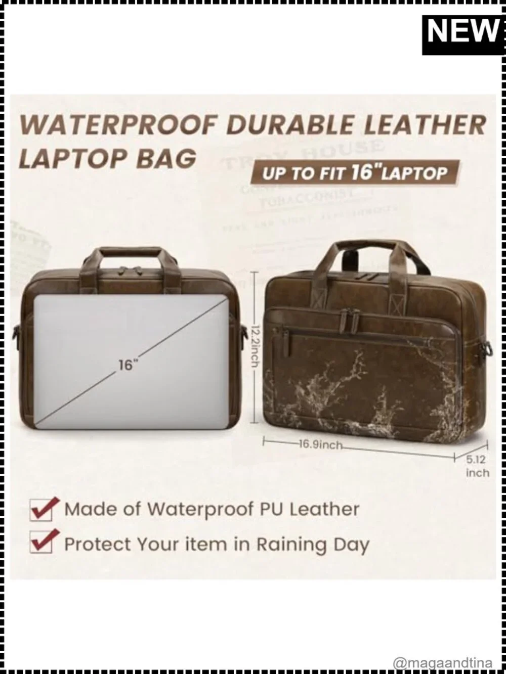 16 Inch Mens PU Leather Laptop Briefcase Messenger Bag Vintage Work