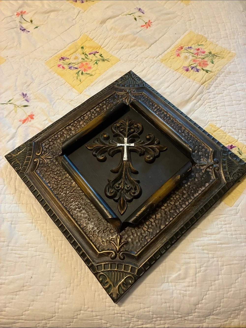 Decorative Black and Gold Wall Cross Plaque by