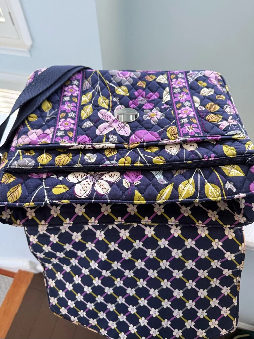 Vera Bradley Quilted Floral Laptop Satchel in Black, Purple and Yellow