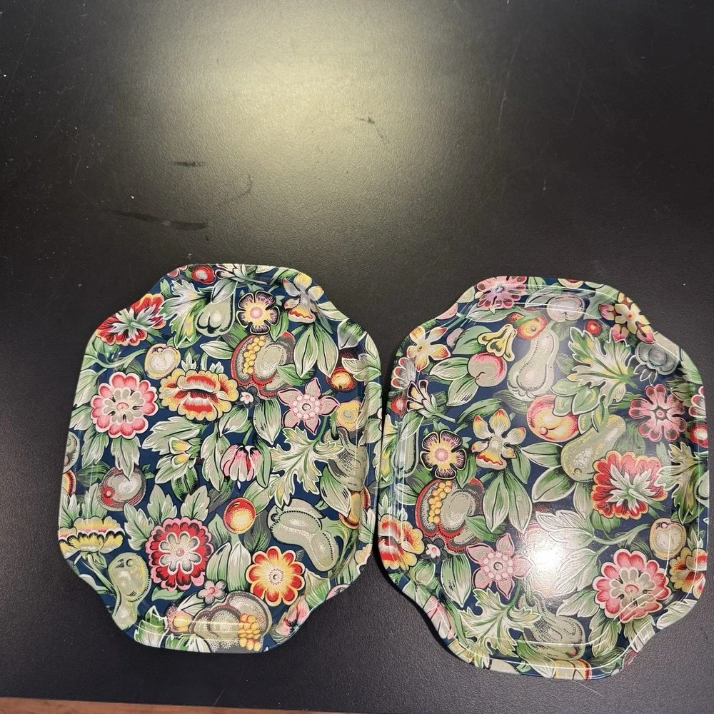 Lot of 2‎ ELITE Metal Decorative Snack Vanity Trays Made in England Floral