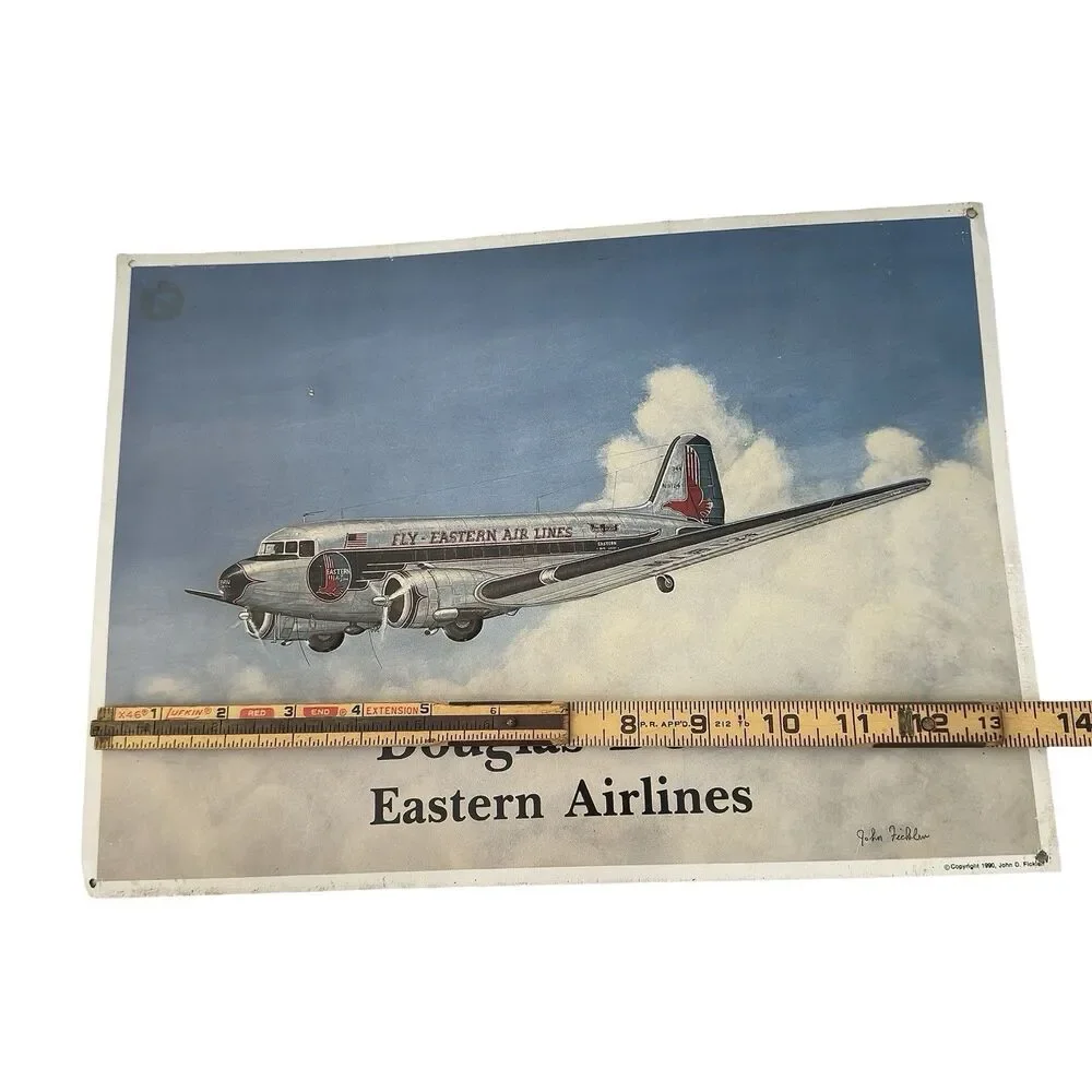 Vintage Douglas DC-3 Delta Eastern Airlines Metal Sign Set John Ficklen 1990