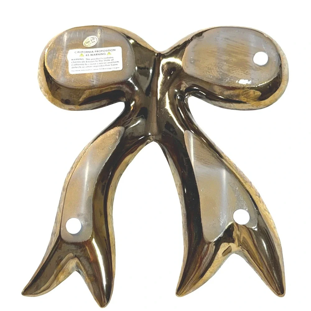 Gold Ceramic Bow Trinket‎ Dish Jewelry Tray Metallic Ribbon Decorative Coquette