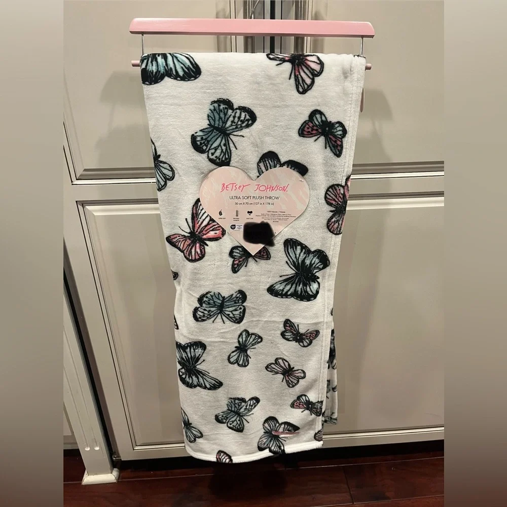 Betsey Johnson Plush Throw Blanket with Butterfly Design
