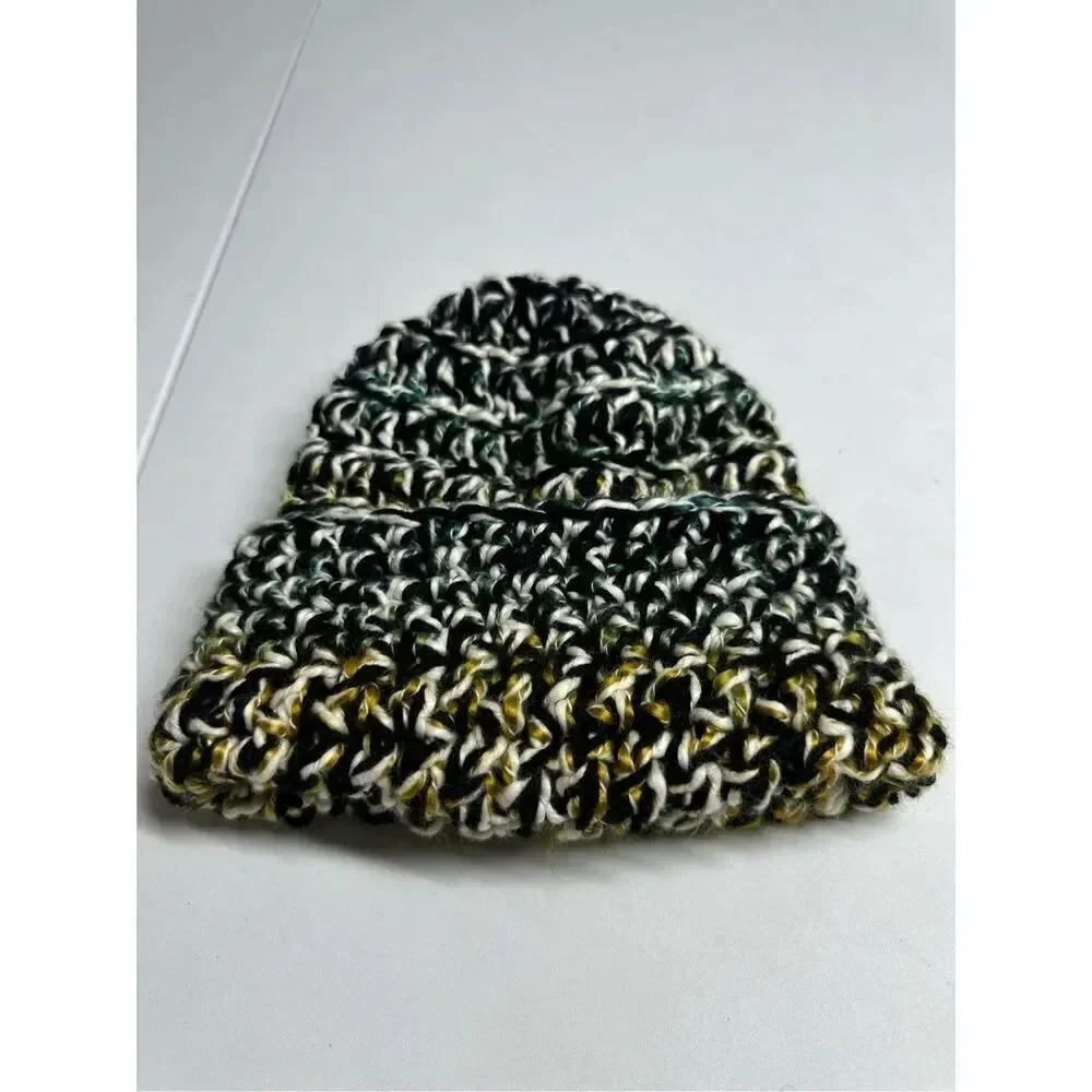 Kids Unisex Handmade Beanie Hat Wool Blend One Size Black White