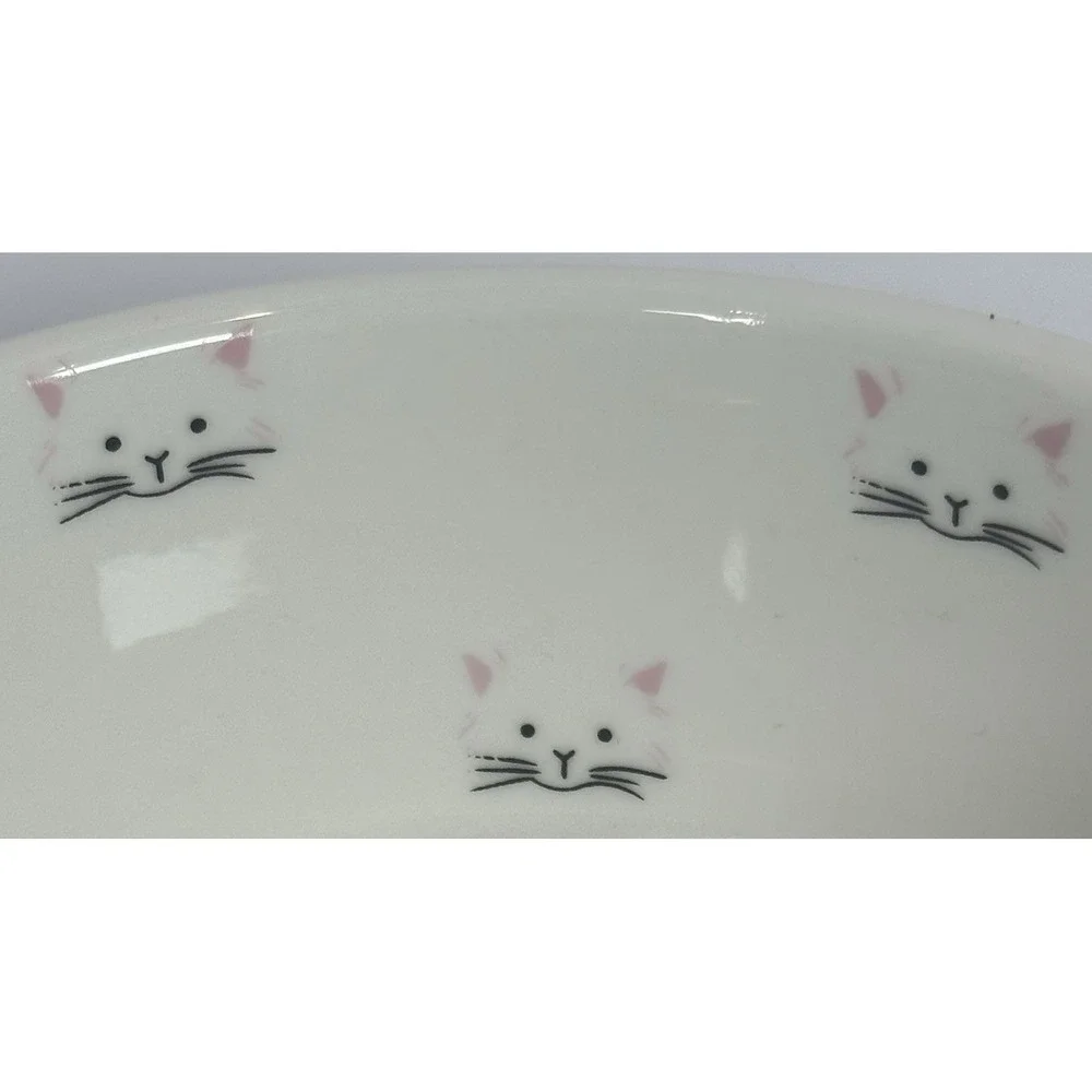 Cat Food Bowl Meow Ceramic‎ Kitty Dish White Pink Pet Feeding Dish Cute