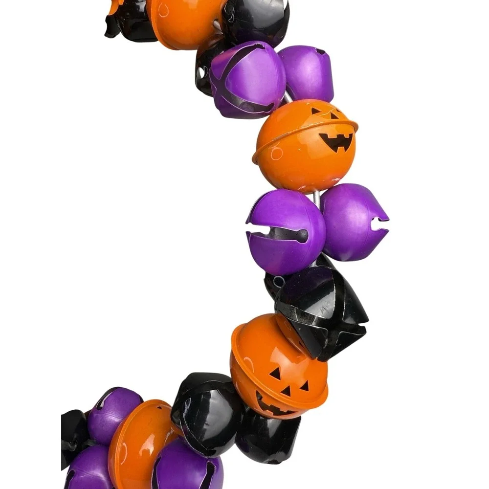 Pumpkin Metal Bell Halloween‎ Wreath Purple Orange Black Folk Art Handmade Decor