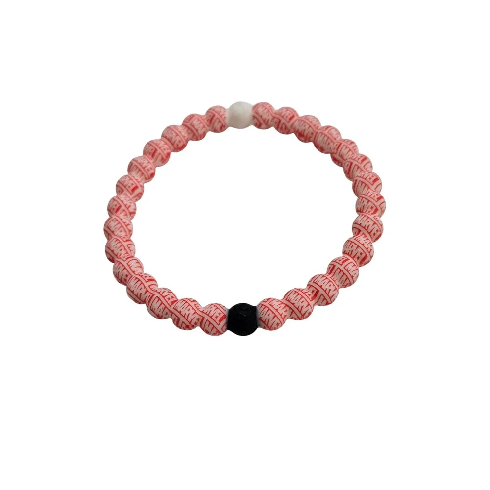 Lokai Unisex Marvel Logo Silicone Bead Bracelet Red‎ White XL