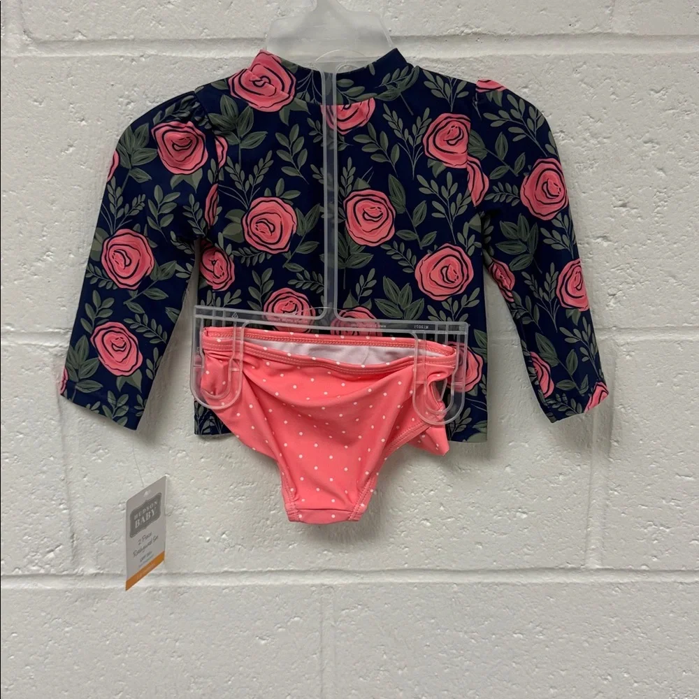 208 NWT Hudson Baby Girls Swim Rashguard Set - Size: 3-6‎ months