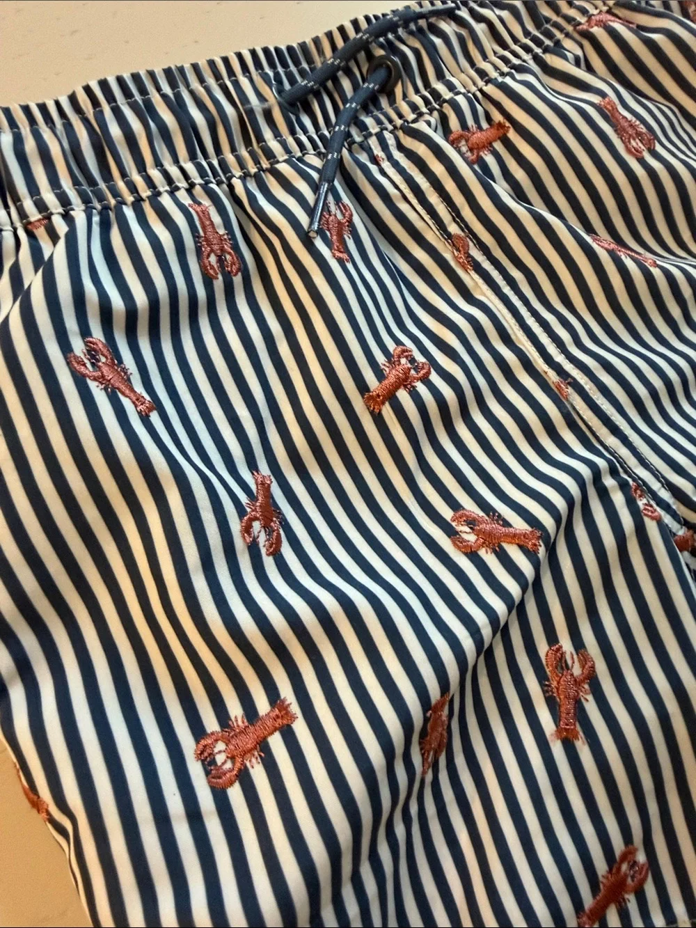 C&C California Navy & White Striped Boy Swim Trunks Red Lobster Print 5-6 5T