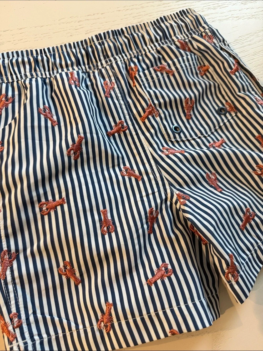 C&C California Navy & White Striped Boy Swim Trunks Red Lobster Print 5-6 5T