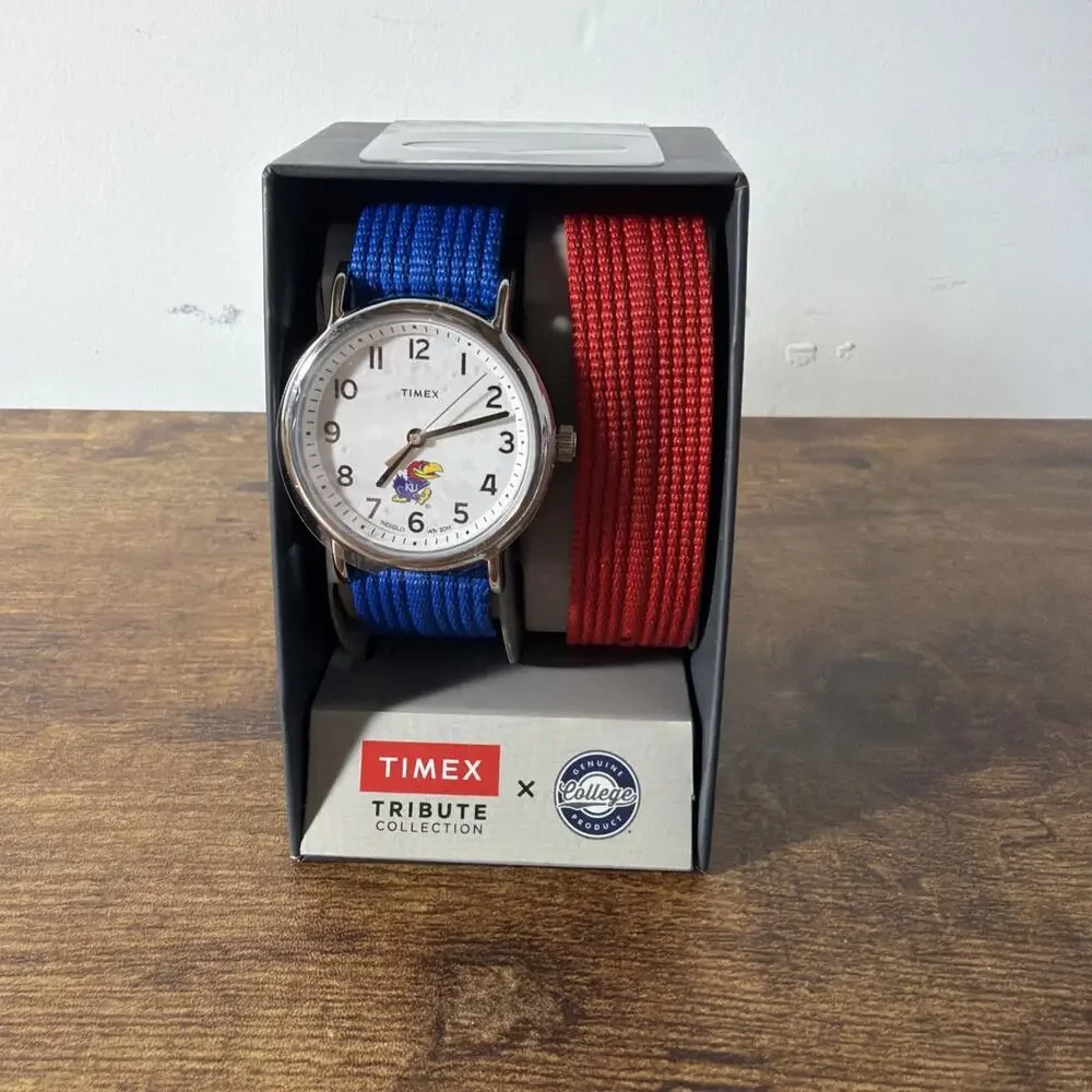 New Kansas‎ Jayhawks Timex Tribute Weekender 38mm watch Changeable Band Blue Red