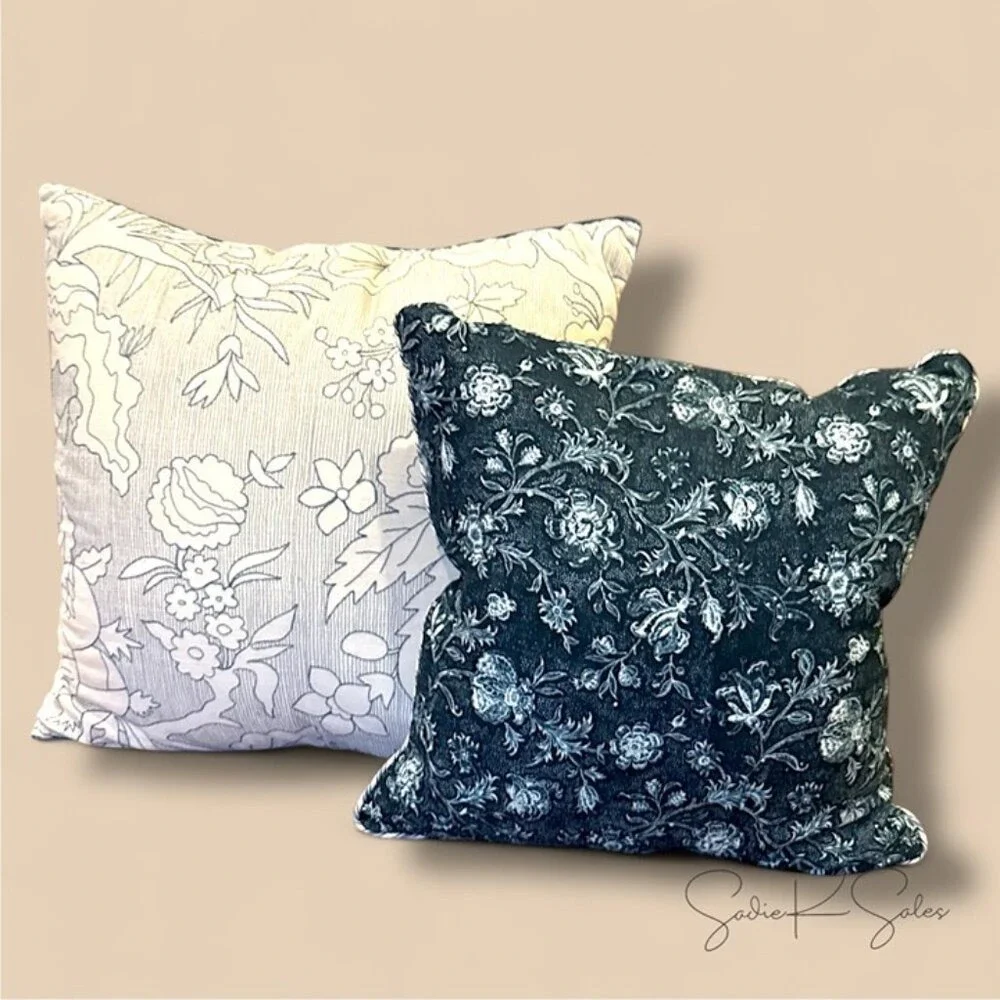 Square All Over‎ Floral Navy Pillow 20