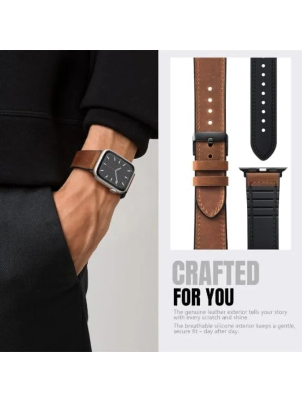 Genuine Leather Replacement Watch Band for Apple Watch 38mm-49mm, Stylish