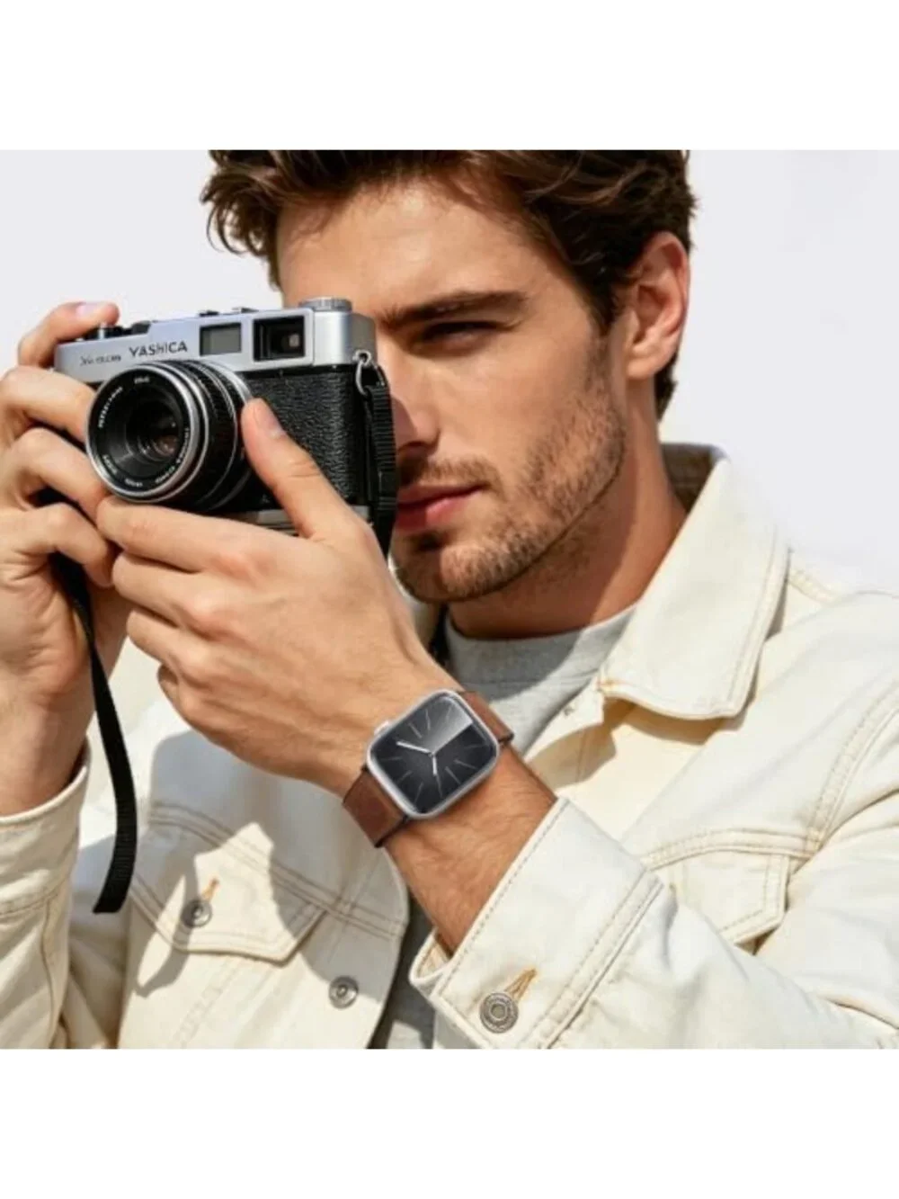Genuine Leather Replacement Watch Band for Apple Watch 38mm-49mm, Stylish