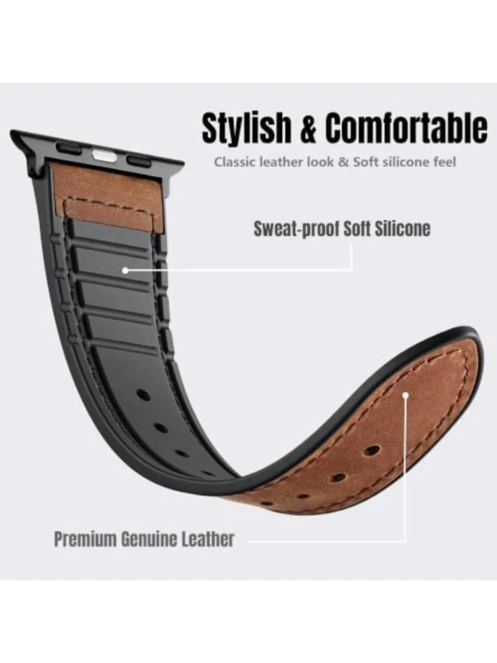 Genuine Leather Replacement Watch Band for Apple Watch 38mm-49mm, Stylish