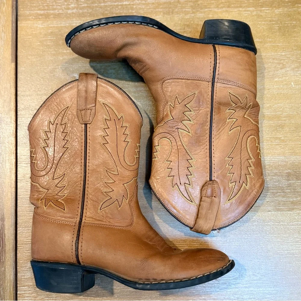 Old West‎ Youth Western Boot #1129 Corona Calf Leather Tan Size 2