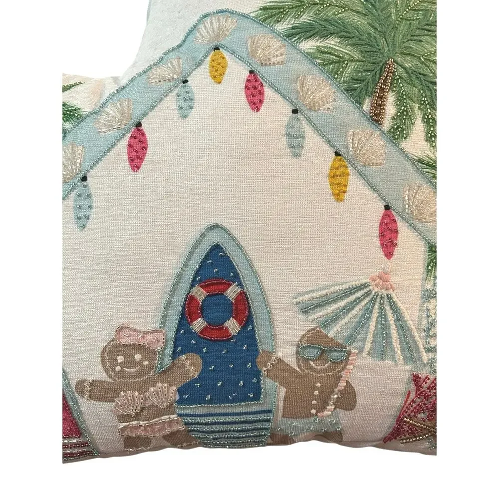 Christmas Gingerbread Men at the Beach Decorative Pillow 19” X 19” Beading