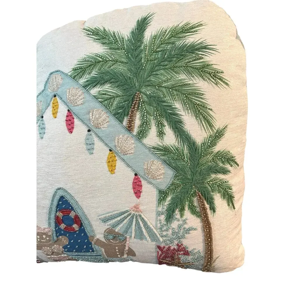 Christmas Gingerbread Men at the Beach Decorative Pillow 19” X 19” Beading