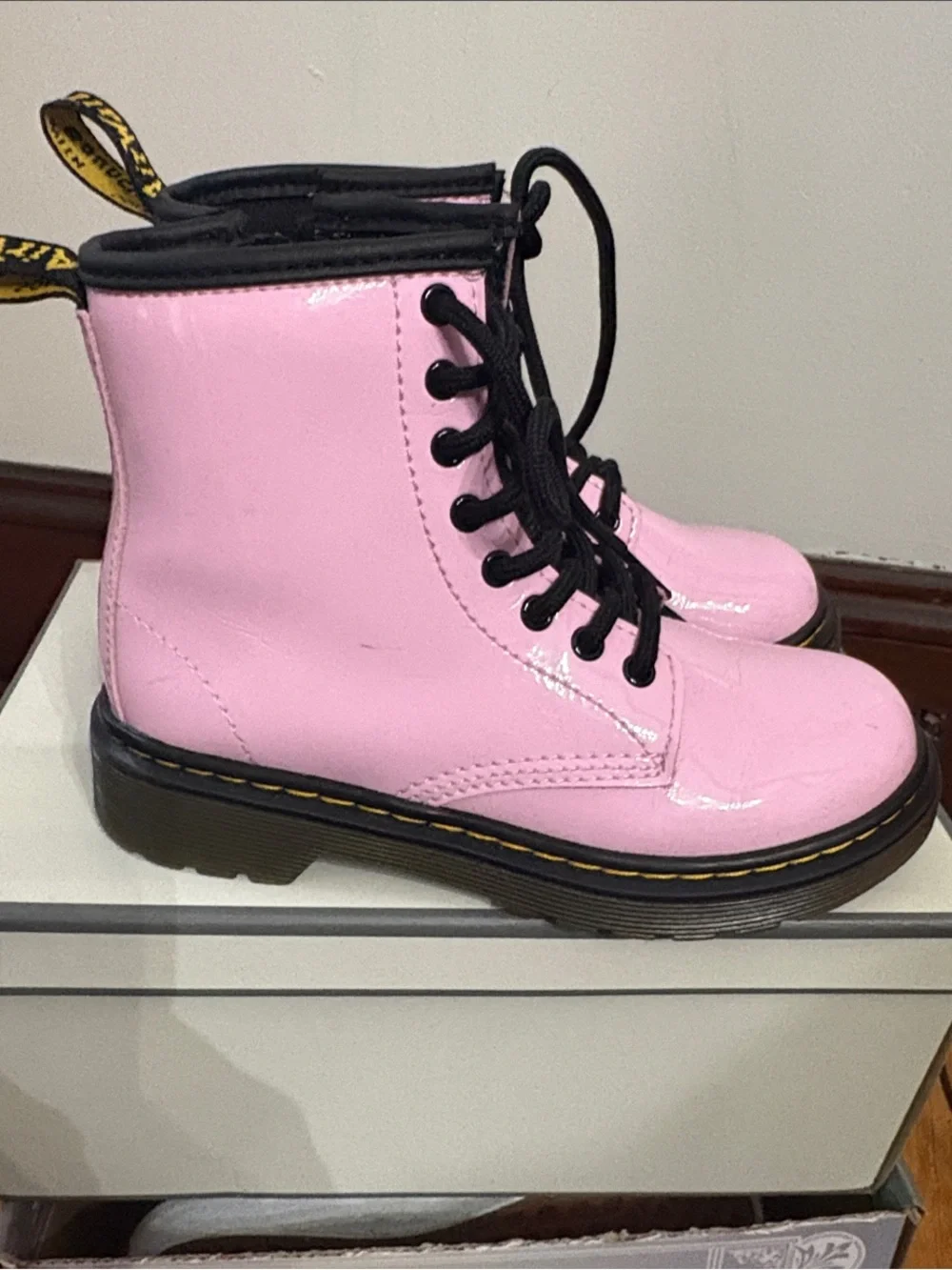 Pink Lace-Up Patent Doc Marten Boots - Girls