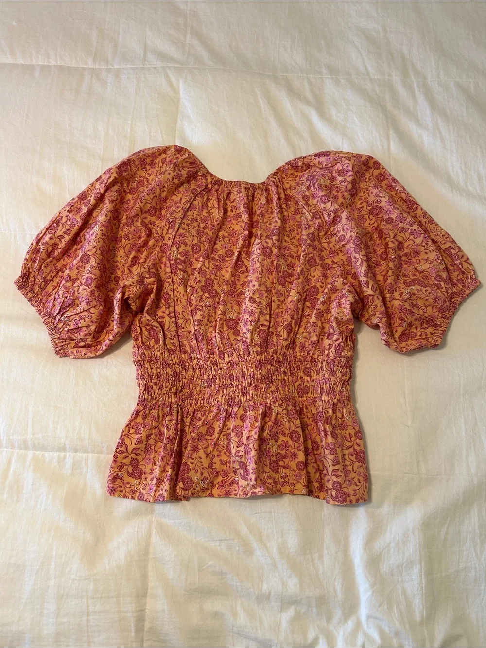 Old Navy Pink Orange Floral Smocked Peplum Top