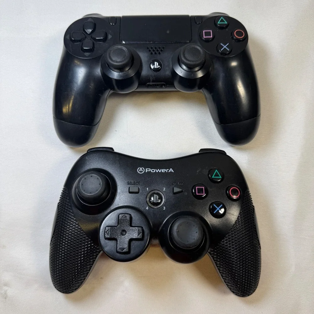 Sony DualShock 4 PS4 Controller & PowerA Wireless PS3 Controller Bundle Black
