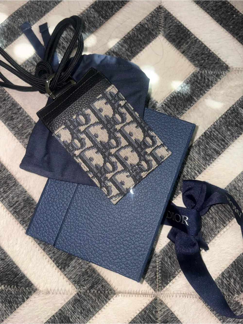 Dior Black and Beige Monogram Crossbody Card Holder