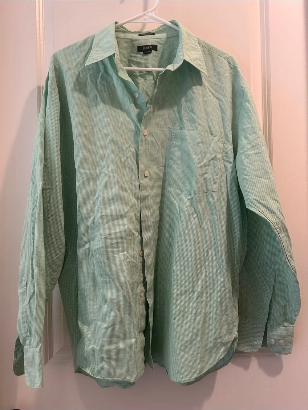 J. Crew 100’s 2-Ply 100% Cotton Gingham Long-Sleeve Dress Shirt L (16-16.5)green