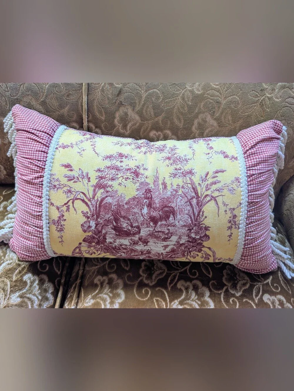 Waverly Toile Throw Pillow, La Petite Ferme Rooster French Country Pillow