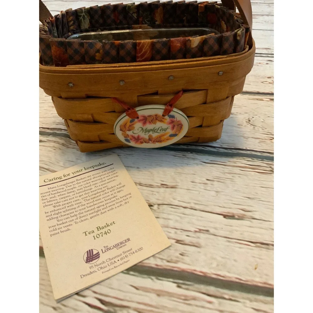 Longaberger Tea Basket 10740 Maple Leaf Tie-On Liner Protector Handwoven Small