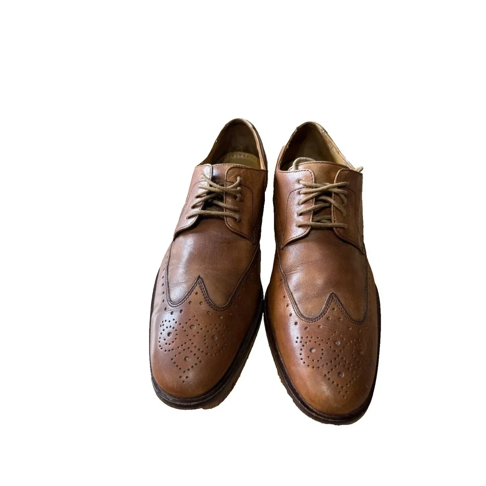 Cole Haan Mens Tan Leather Wingtip Brogue Oxford Dress Shoes Lace Up Size 9