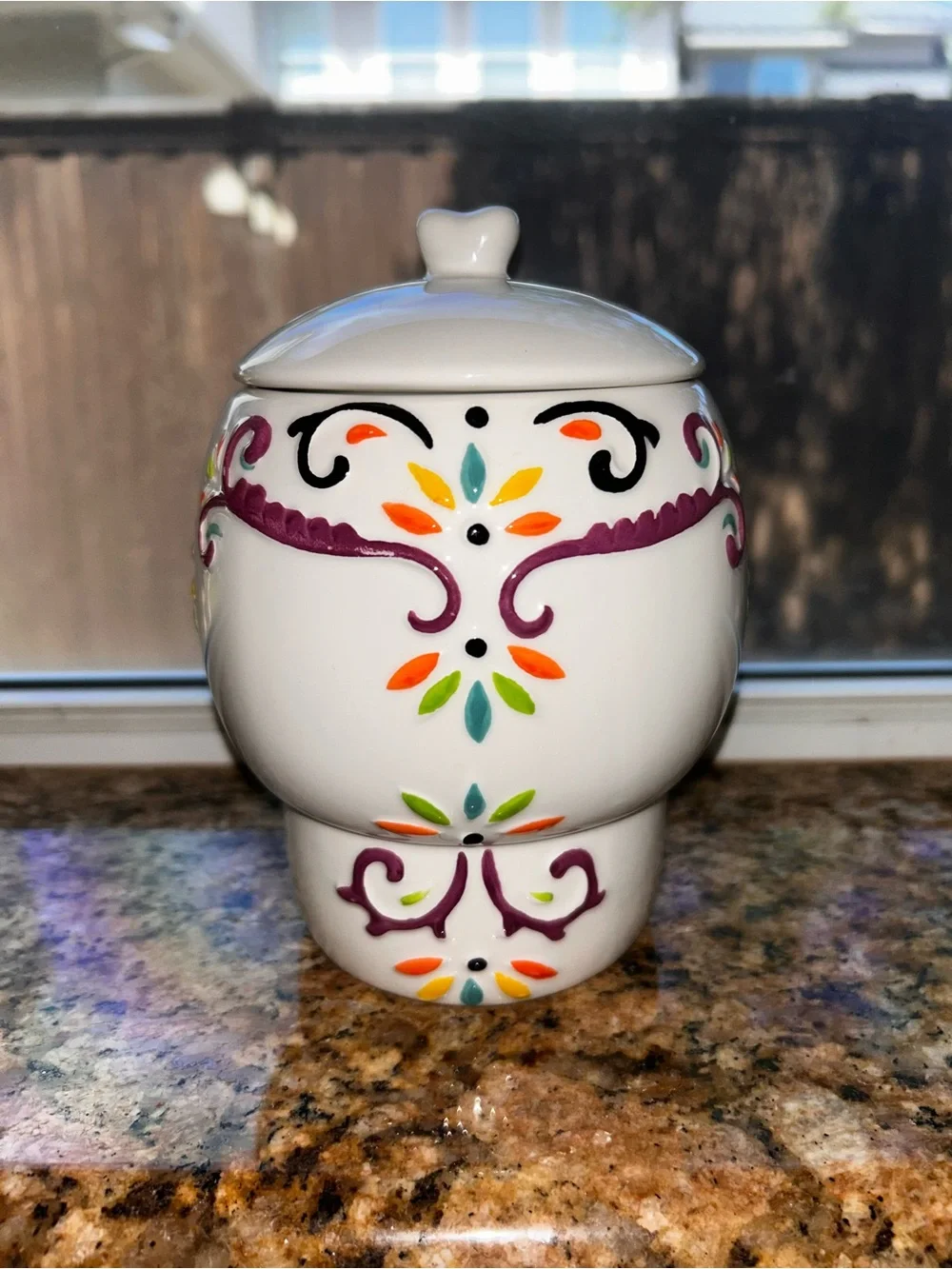 Day of the Dead Ceramic Skull Jar woth green painted interior