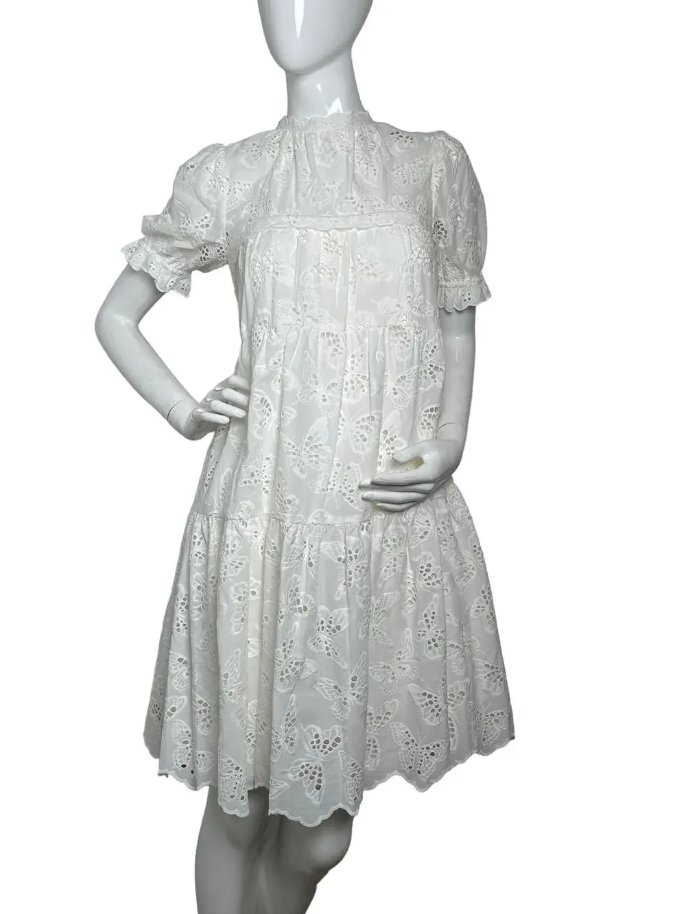 Kate Spade Butterfly Eyelet Tiered mainline Dress in Fresh White M