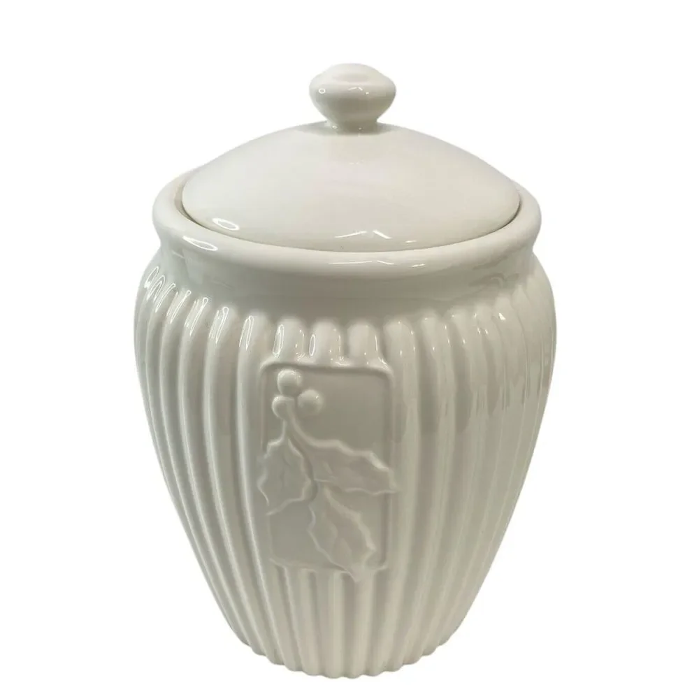 Inspirado Seattle Stonelite Ribbed White Canister‎ Cookie Jar 10.5