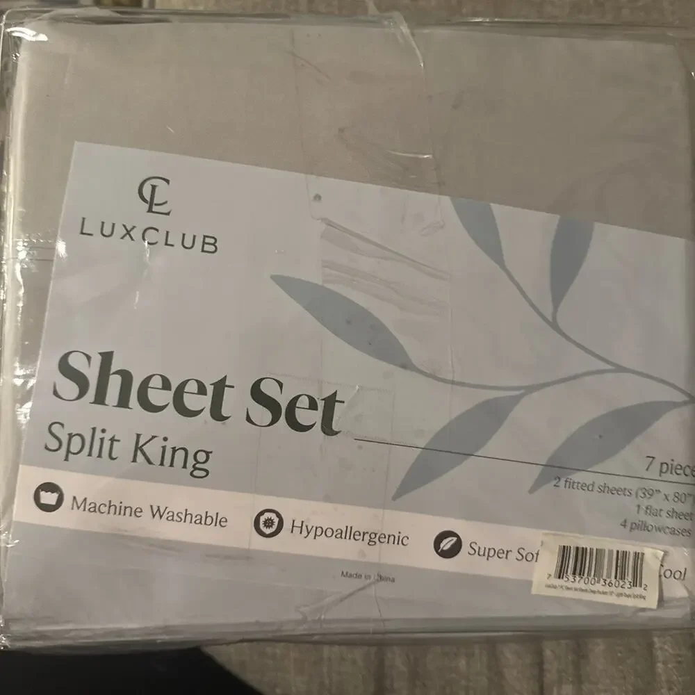 LuxClub Split King Lt. Taupe 7 Pc Sheet Set Hypoallergenic Cooling Soft Luxury